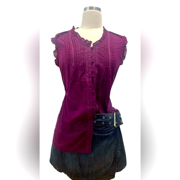 Converse Pink Sleeveless Ruffled Blouse with Mandarin Collar - Picture 1 of 6